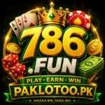 786 FUN earning game casino logo with crown cards and cash