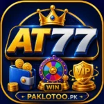 AT77 earning game casino logo with jackpot and VIP design
