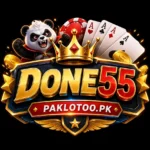Done55 gaming logo featuring crown, cards and casino style symbols