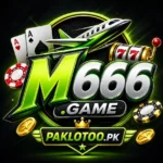 Modern M666 Game logo with neon green style, casino elements, and Paklotoo.pk branding